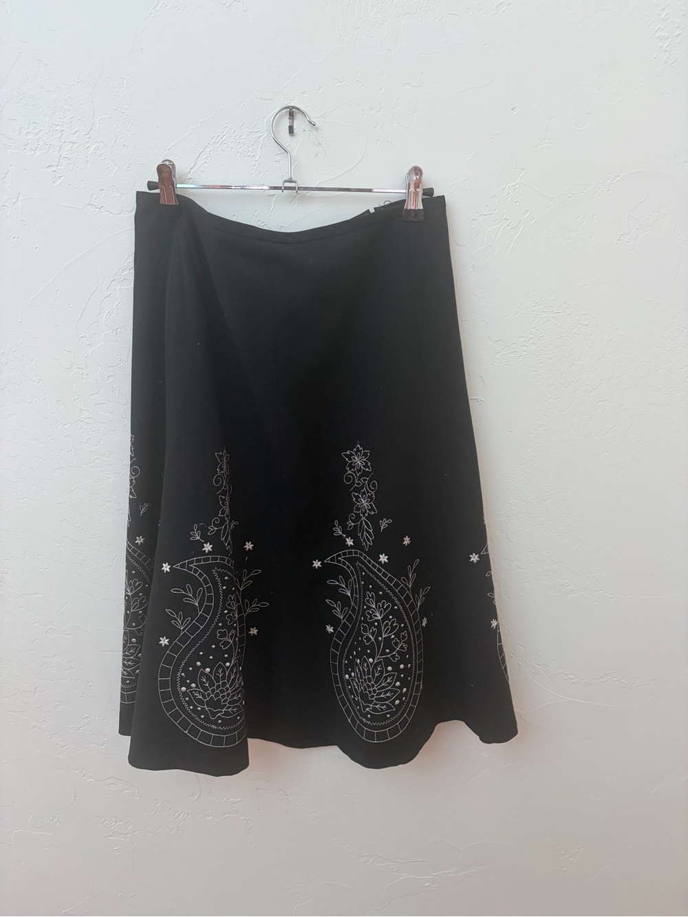 LOFT Black Midi Skirt with White Paisley Border